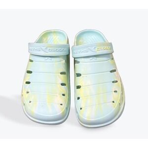 Rugged Shark All Man Made Clogs Size 10 Tie Dye Blue Yellow Slip On Comfort Shoe